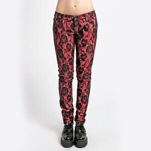 Tripp NYC Red Floral Skinny Jeans – Black Lace Rose Print | NWT | 25 | High Rise